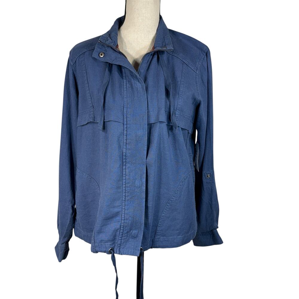 Style & Co Small Jacket Zip Up Snaps Pockets Roll-Tab Sleeves Drawstring Pockets
